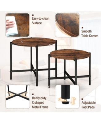 Nesting Round Coffee Table Set of 2 Metal Frame