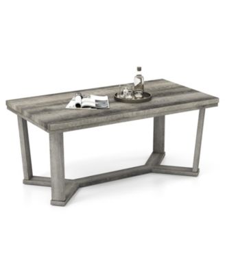 Rectangle Coffee Table with Cross-Shaped Rubber Wood Base