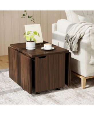 Foldable Extendable Coffee Table with Storage Cabinet