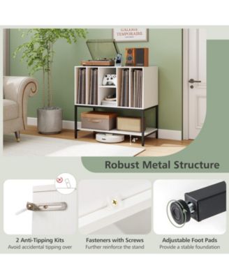 Record Player Stand with Charging Station and Six Vinyl Compartments