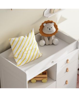 5-Drawer Changing Table，Stylish Chest of Drawers, Dresser, Storage Cabinet with Open Shelf