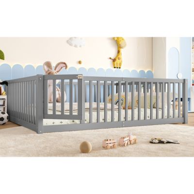 Bed Floor Bed with Safety Guardrails and Door
