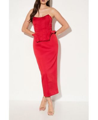 Women's Premium Bonded Satin Corset Midaxi Dress