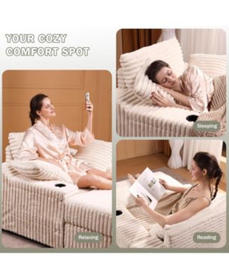 Oversized Chaise Lounge Chair with Storage Ottoman, Corduroy Sofa Bed Cloud Couch 3 Pillows for Living Room, Bedroom