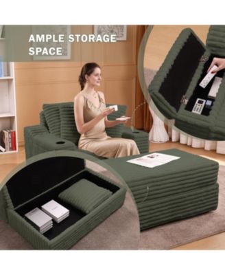 Oversized Chaise Lounge Chair with Storage Ottoman, Corduroy Sofa Bed Cloud Couch 3 Pillows for Living Room, Bedroom