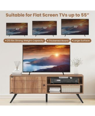 TV Stand for TVs up to 55 Inch Mid Century Modern Entertainment Center with Storage Cabinet-Oak