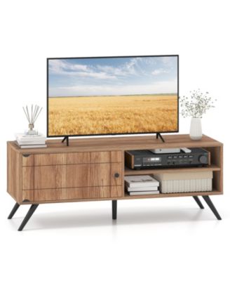 TV Stand for TVs up to 55 Inch Mid Century Modern Entertainment Center with Storage Cabinet-Oak