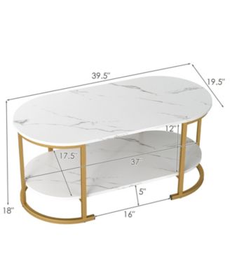 Oval 2-Tier Coffee Table with Open Storage Shelf