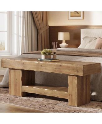 Solid Wood Shoe Rack Bench, 63" Farmhouse Entryway Bench with Storage Shelf, Shoe Storage Organizer, Wide Rustic Bench