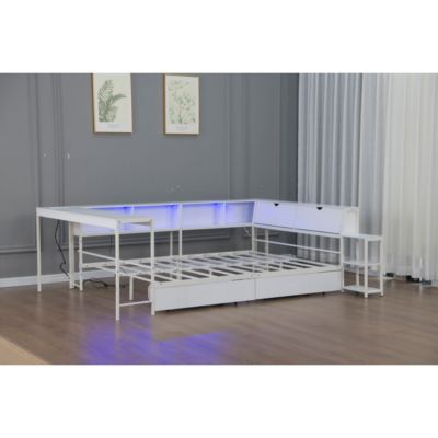 Bed w/ Bookcase, Storage, LED, Charging