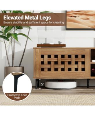 TV Stand for TVs  with 2 Doors and Storage Cabinets-Walnut