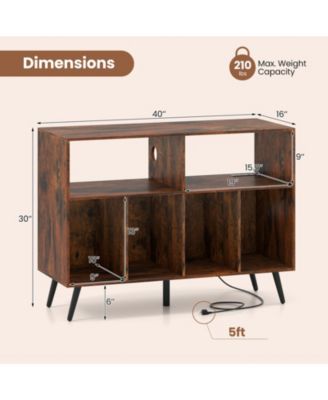 40 in Record Player Stand with Charging Station and Open Display Shelves