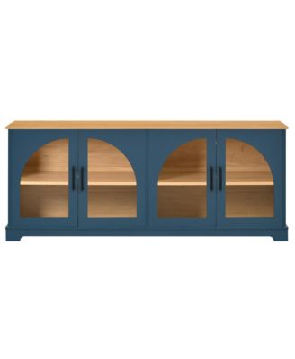Farmhouse TV Stand for TVs , Two-Tone Media Console Table with Semi-Arched Glass Doors and Cable Management for Living Room