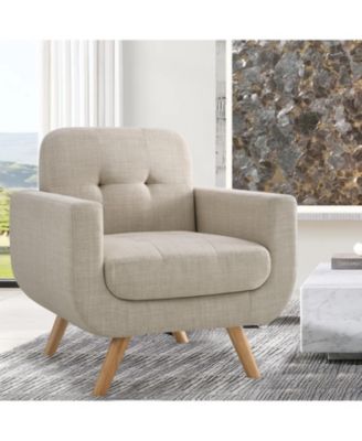 Compact Button-Tufted Linen Loveseat in Breathable Fabric with Solid Wood Legs