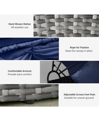 Rat Daybed Patio Furniture Set w/ Adjustable Canopy, Dark