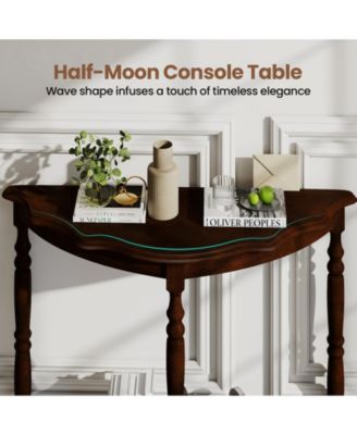 42-Inch Half Moon Console Table with Lower Shelf Espresso