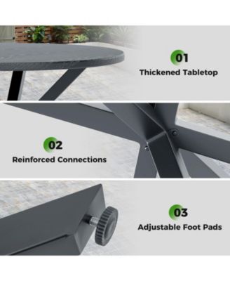 33.5 in Round Outdoor Patio Bistro Table with Wood-Like Metal Top