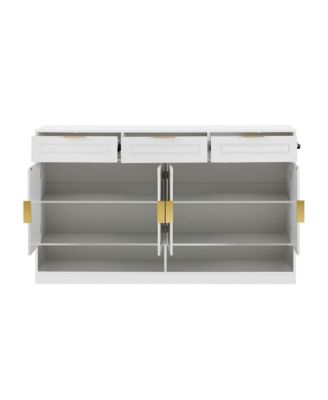 Farmhouse Sideboard Storage Cabinet, 3 Drawers 4 Doors Buffet with Adjustable Shelving and Open Compartments for Kitchen, Living Room