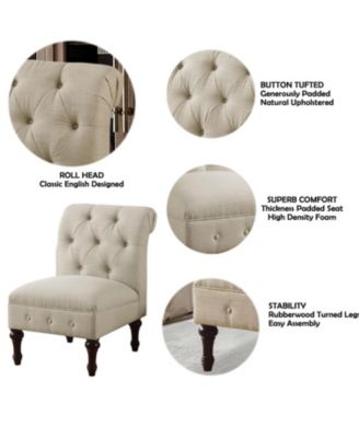 Classic Button-Tufted Linen Accent Chair with Vintage Wooden Legs and Plush Cushioning
