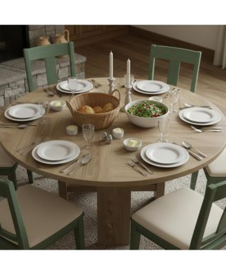 Round Dining Room Table for 4-6, 47'' Farmhouse Table, Kitchen Dinner Room Tables, Rustic Circle Tables