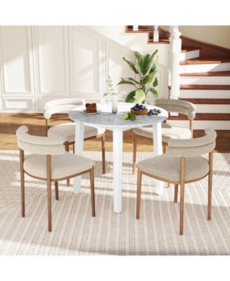 35 in Round Marble-Textured Dining Table with Rubber Wood Legs