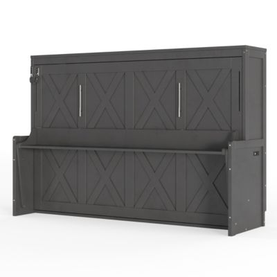 Full Size Murphy Bed with a desk, USB Charging Station, LED Lights