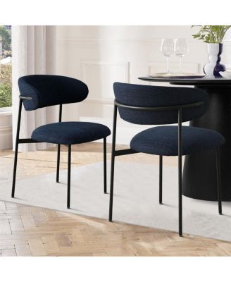 Set of 2 Modern Upholstered Dining Chairs, Textured Fabric, Metal Legs