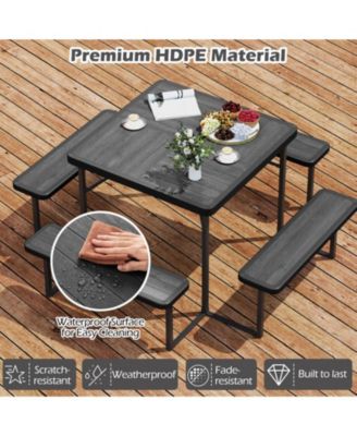Square HDPE Outdoor Picnic Table and 4-Bench Set for 4-8 People