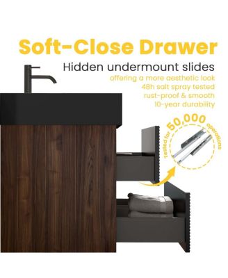 Wall Mounted Bathroom Vanity with Sink, Double Soft Close Drawers, Floating Mid Century Modern Storage