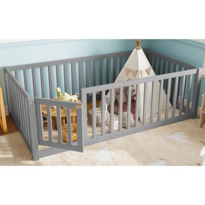 Bed Floor Bed with Safety Guardrails and Door for Kids
