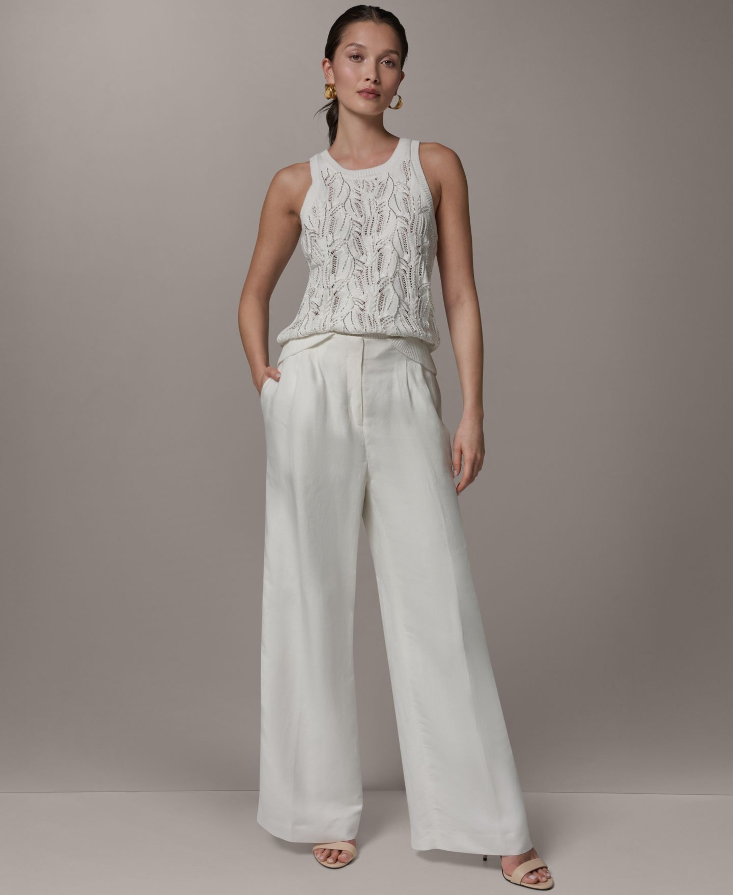 Женские брюки Donna Karan New York Pleated Wide-Leg, цвет: Кремовый — фото 5