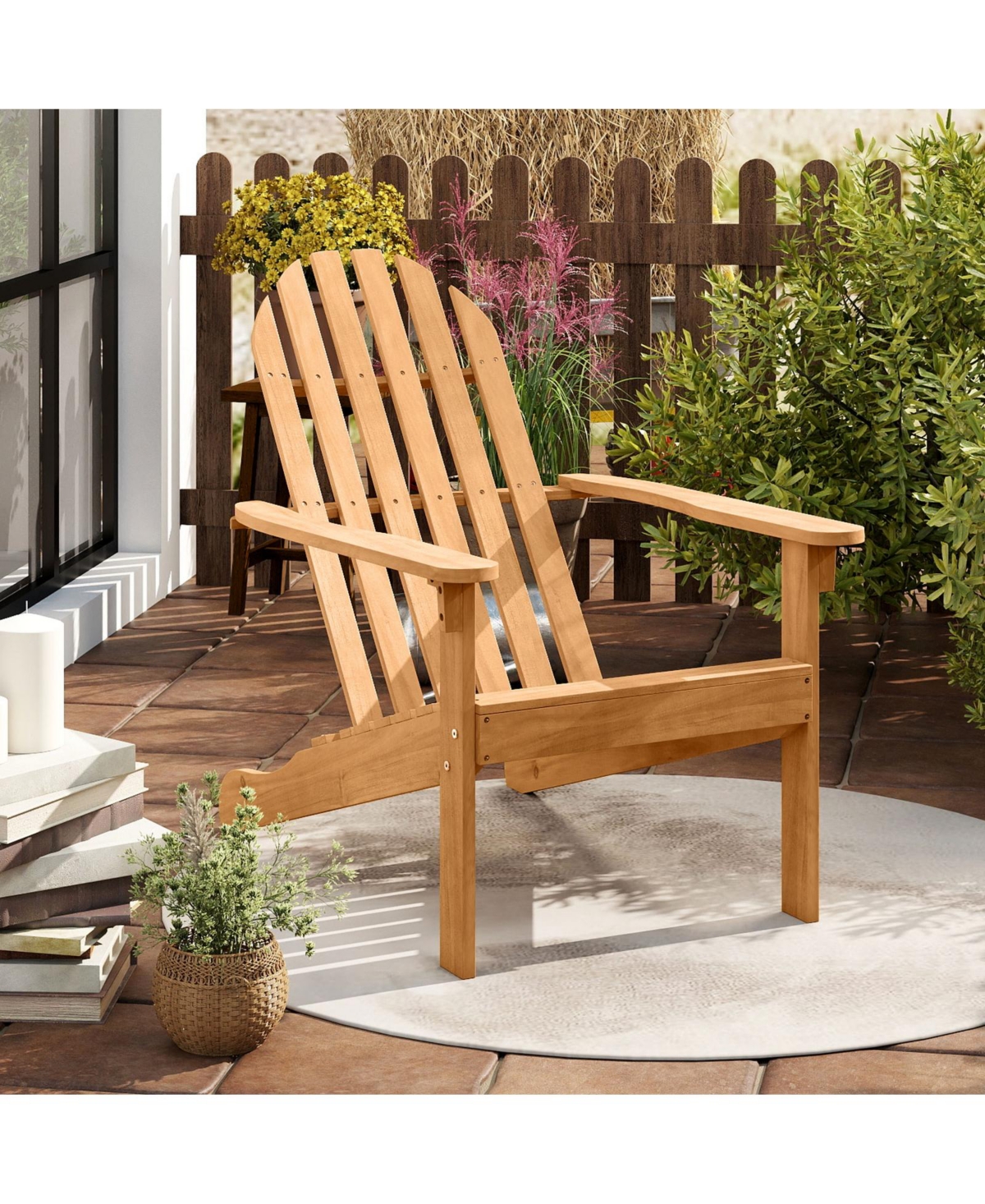Slickblue Acacia Wood Patio Adirondack Chair with Inclined Seat and High Backrest for Porch Poolside