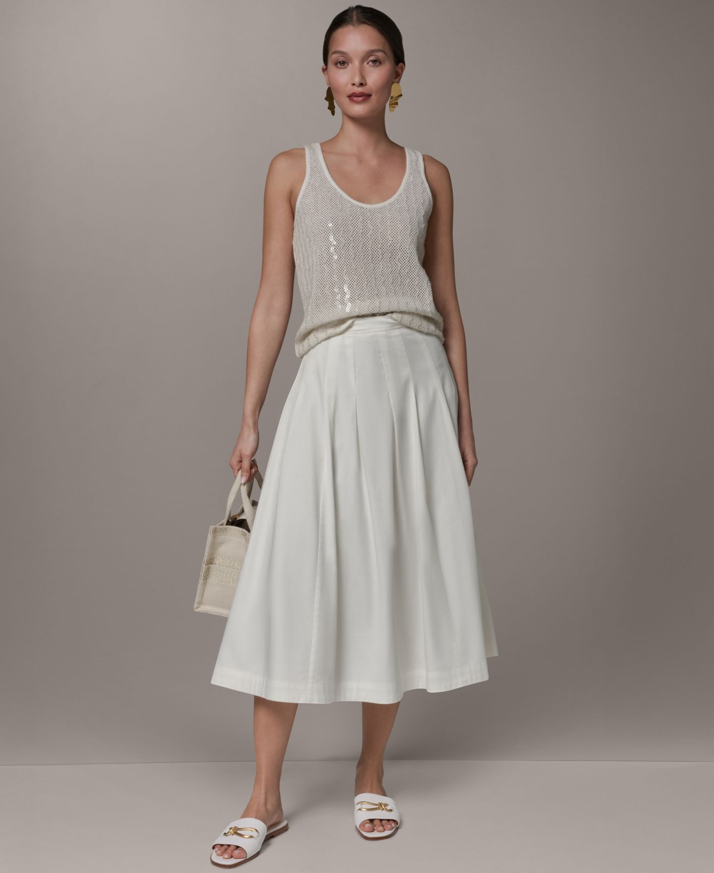 Женская юбка Donna Karan New York Pleated Midi, цвет: Кремовый — фото 5