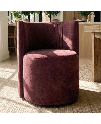 Textured Fabric Swivel Barrel Accent Dining Chair With Casters 1 Pc