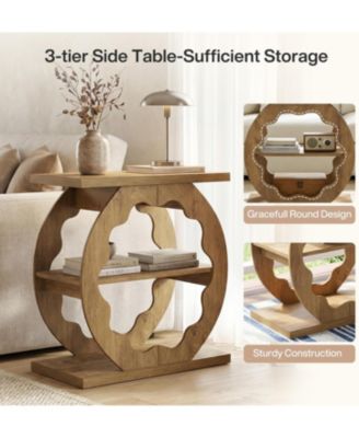End Table for Living Room, Side Table with Storage, 3-Tier Couch End Table Narrow Nightstand