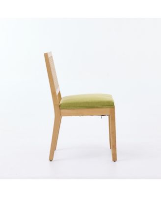 Farmhouse Rattan Dining Chairs Set of 2, Mid Century Modern Kitchen Chairs with Square Back and Solid Wood Frame for Dining Room