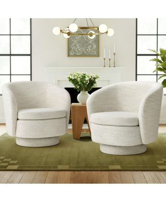 30.5" Swivel Tub Accent Chair, Woven Fabric Barrel Armchair, 1 Pc