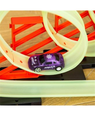 Track Builder DIY Loop Kit - Luminous Glow-in-the-Dark Track, Spider Model Pull-Back Car with Light Effects, 33.75" Race Track Set, Hands-On Building