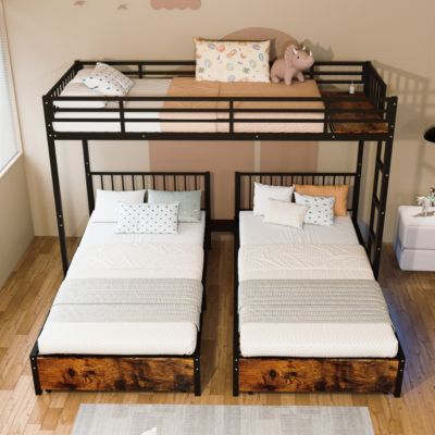 Metal Triple Bunk Bed, Separates to 3 Twins