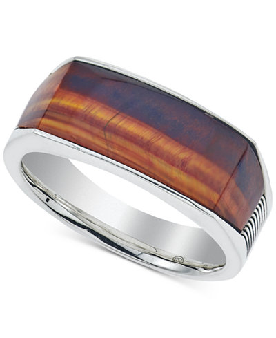 Esquire Men's Jewelry Red Tiger's Eye (4 x 8 x 3mm) Ring in Sterling Silver, Only at Macy's