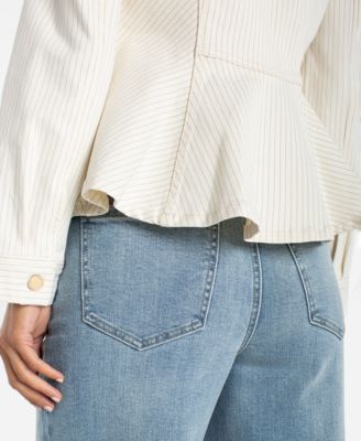 Women's Striped Collared Neck Trucker Jacket