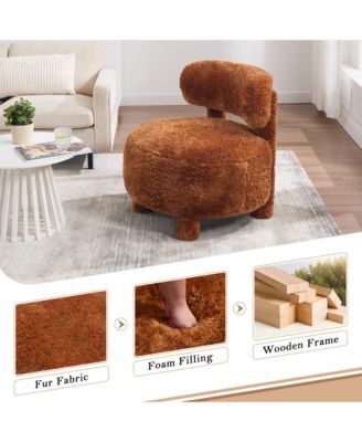 Fur Fabric Accent Chair, Upholstered Slipper Side Chair with Curved Backrest and Solid Wooden Legs for Living Room, Reading Room