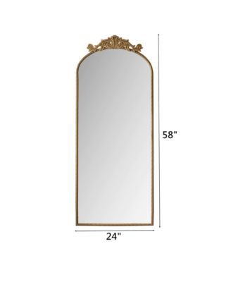 58" x 24" Arched Full-Length Wall Mirror with Ornate Carved Applique Top for Living Room or Bedroom