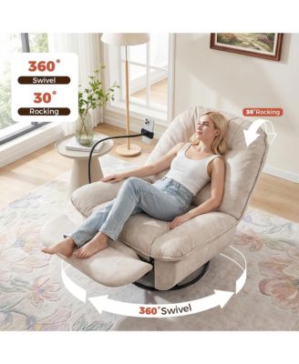 Swivel Rocker Recliner Chair, Single Lounge Gliding Rocking Chair with Phone Holder, Comfortable Reading Chair for Living Room, Office