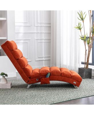 Luxury Upholstered Chaise Lounge Chair with Gentle Vibration Function, Linen Leisure Recliner for Living Room