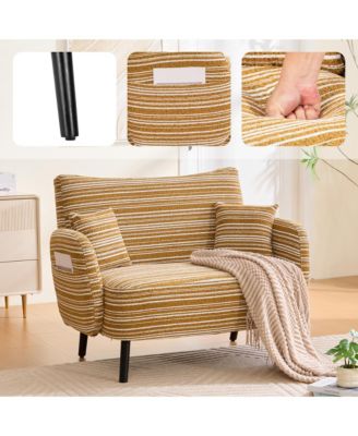 47.6" Boucle Accent Chair, Modern Loveseat Sofa, Deep Seat Chaise with Pillows and Storage Pockets for Living Room, Home Office