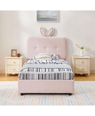 Twin Rabbit Ear Upholstered Bed w/LED and 4 Drawers