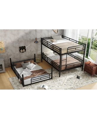 Metal Triple Bunk Bed with Guardrails
