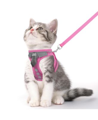 Escape Proof Cat Harness Leash Set Soft Adjustable Breathable Mesh Reflective Strips for Kitten Puppy Bunny