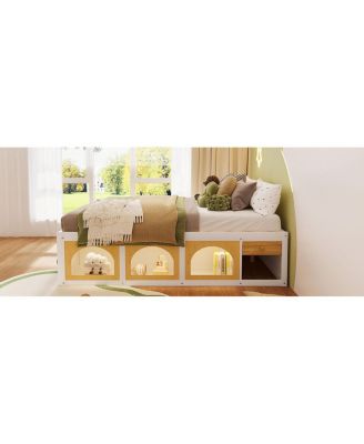 Platform Bed w/ Bookshelf, LED, Drawer